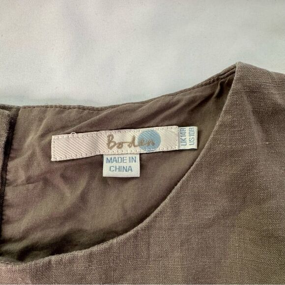 Boden Linen Dress Grey Size 10R Floral Embroidery Short Sleeve Knee Length Lined - Picture 3 of 9